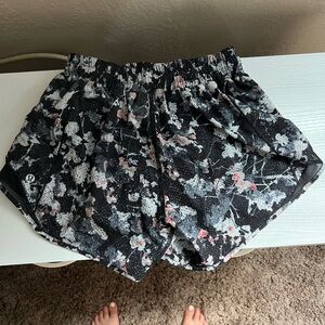 Lululemon black floral running shorts